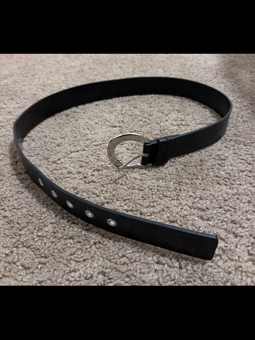 Michael Kors Black & Silver Synthetic Leather Belt